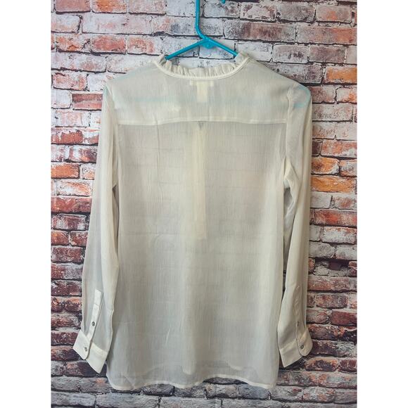 H&M cream sheer long sleeve blouse top shirt ruffled hem women's size 4 - Picture 4 of 4